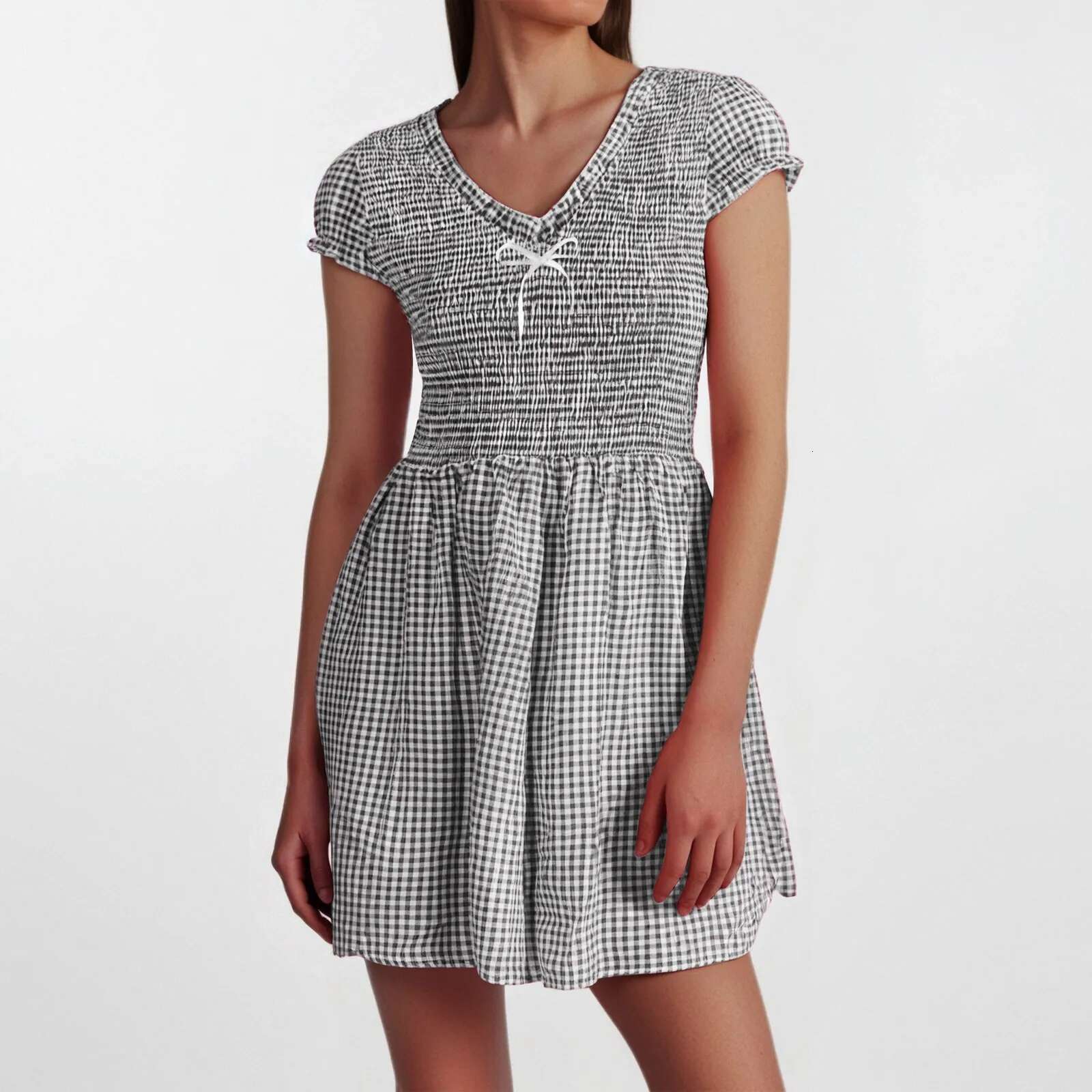 Dongdumaoyi Women Y K Plaid Romper Jumpsuit Gingham Short Sleevelss Backless Dress Strapless Flowy Club Party Streetwear