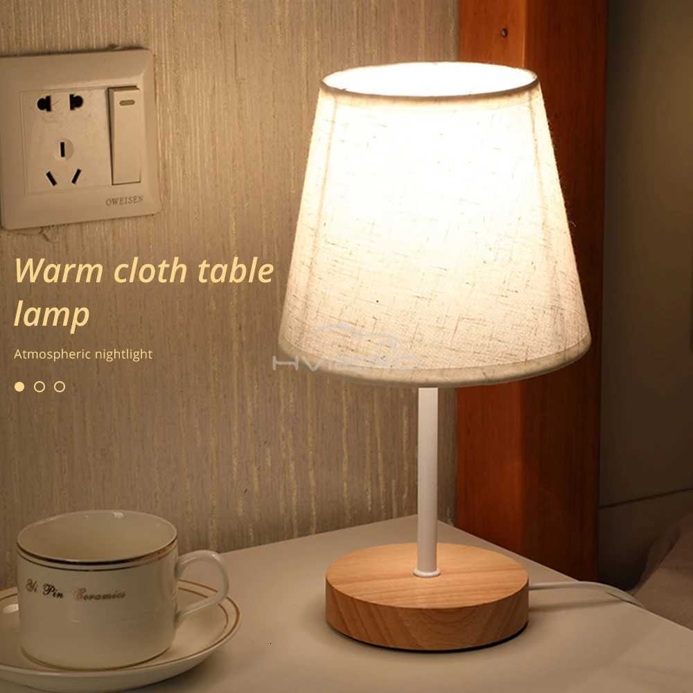 Solid Wood Cloth Desk Lamps Led Decorative Bedroom Living Room Study Simple Creative Remote Control Atmosphere Small Night LightM251125