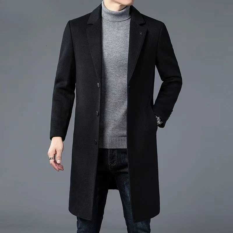 Mens New Chinese Style Winter Wool Overcoat Single Faced Luxury Casual Trench Coat for Middle Aged Senior Dads High End FashionT251125