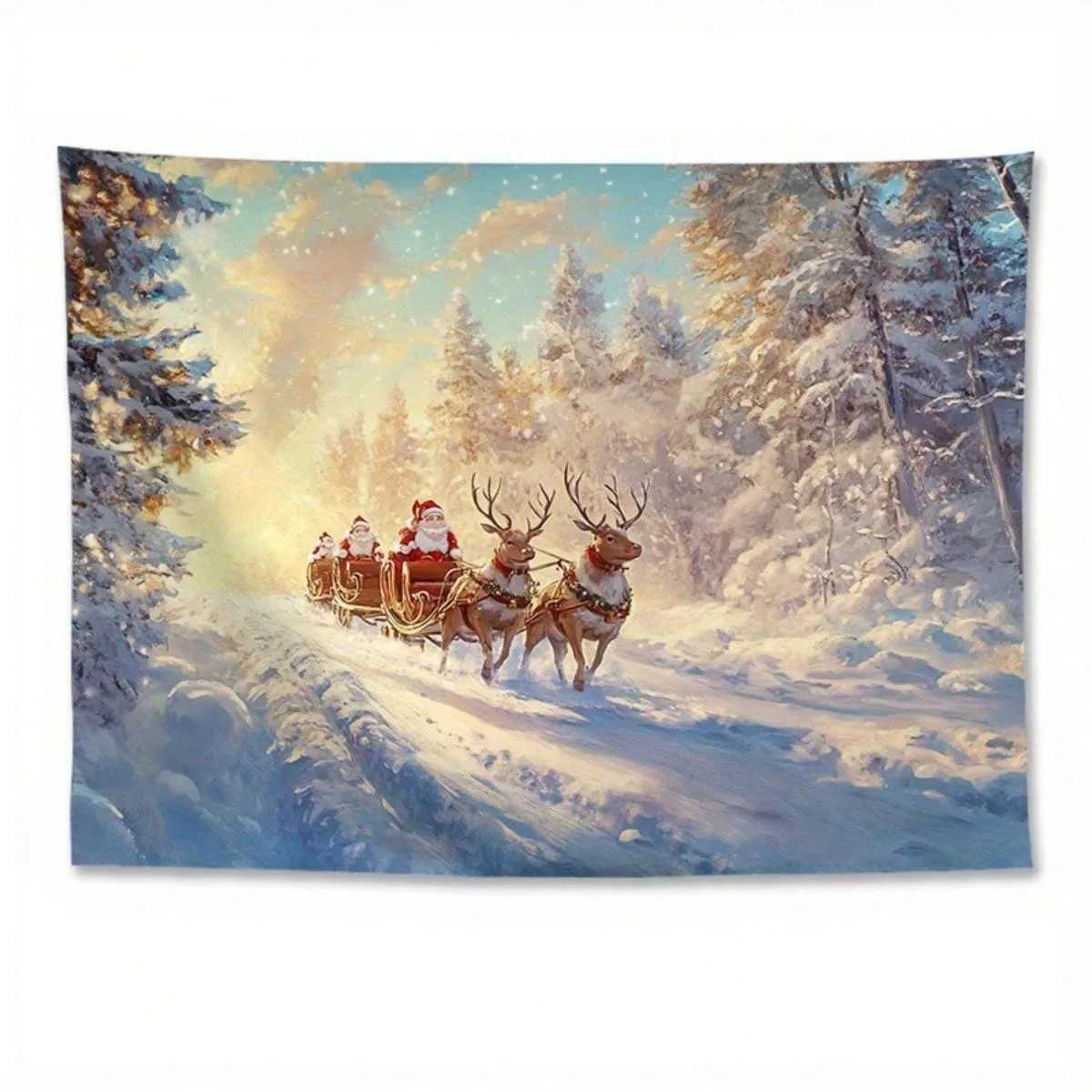 Christmas Snowscape Tapestry Multiple Sizes 2D Print Festive Winter Scene Peach Skin Polyester Washable Indoor Outdoor CozyM251125