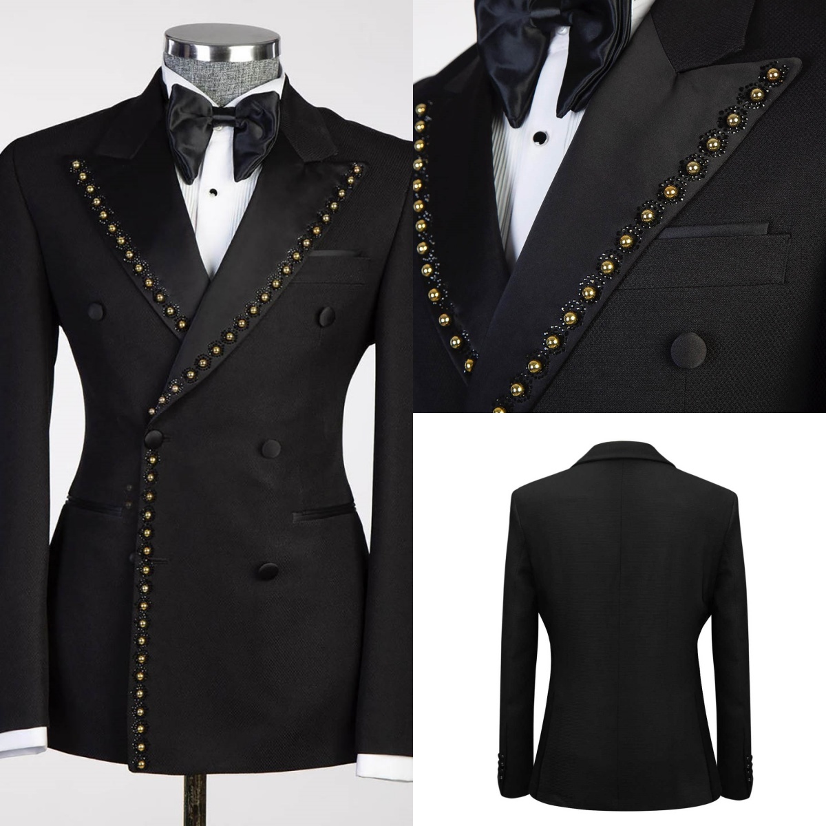 Modern Pearls Wedding Tuxedos 2 Piece Set Beaded Jacket Pants Men Suits Peaked Lapel Handsome Groom Wear Party Suit Customized