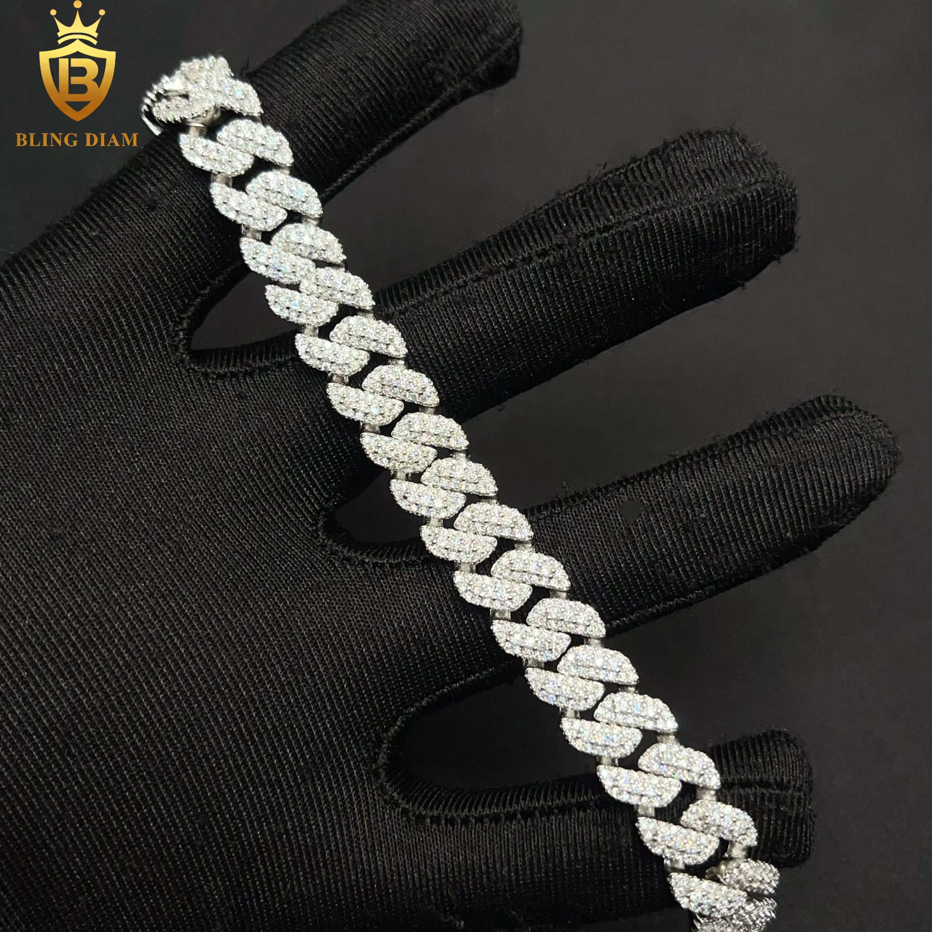 10mm Hip Hop Wholesale Jewelry 925 Sterling Silver Iced Out Moissanite Bracelet Cuban Link Chain Pass Diamond Tester