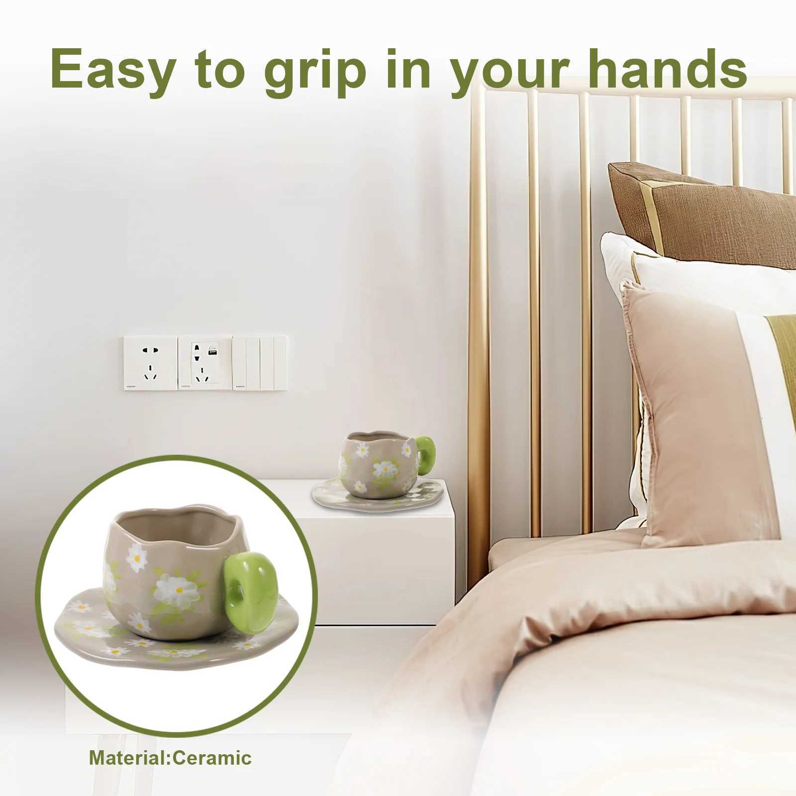 1Set French Vintage Ceramic Coffee Mug Saucer Set Smooth Surface Easy Grip Handle Practical Home Office Cafe Dessert Shop Use Y251125