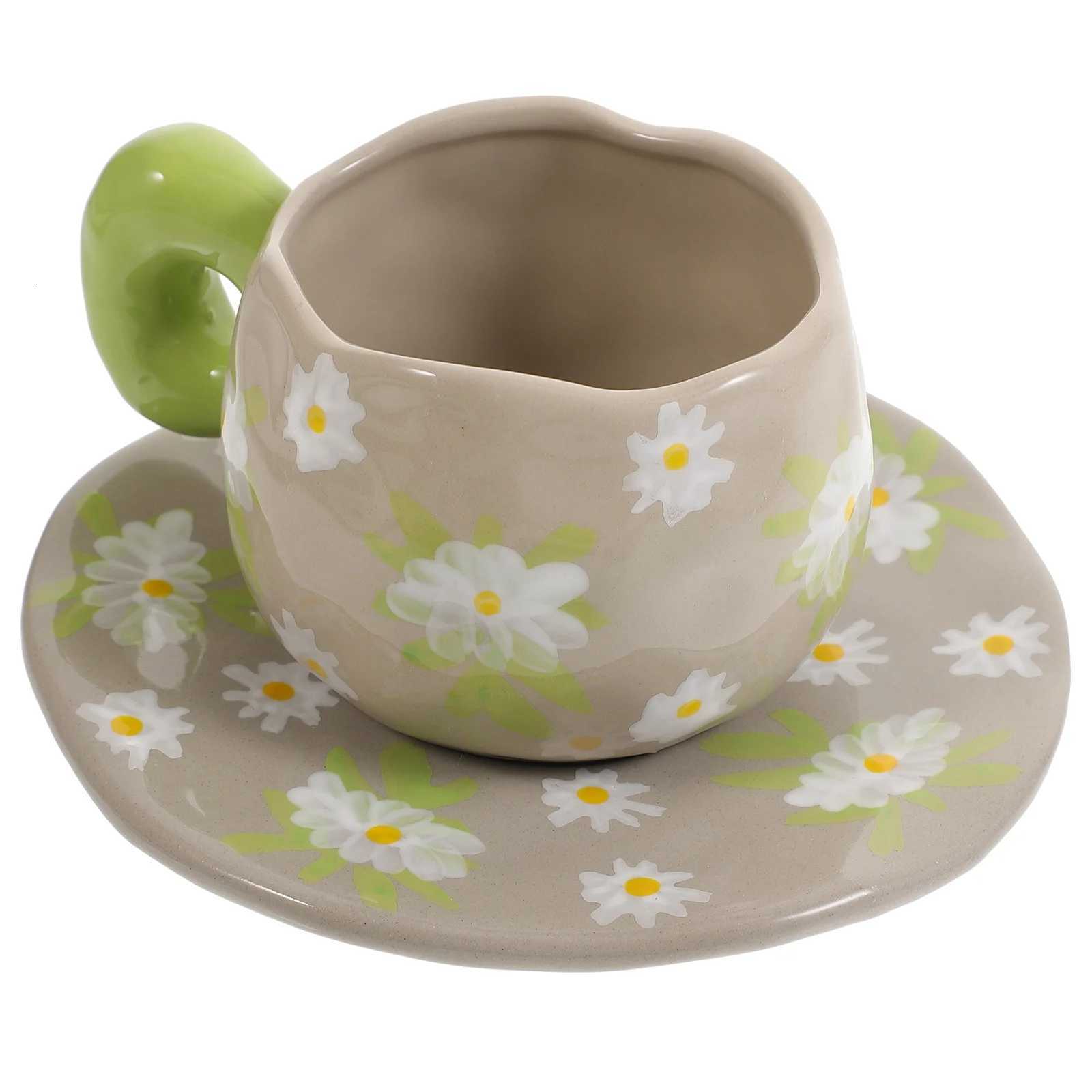 1Set French Vintage Ceramic Coffee Mug Saucer Set Smooth Surface Easy Grip Handle Practical Home Office Cafe Dessert Shop Use Y251125