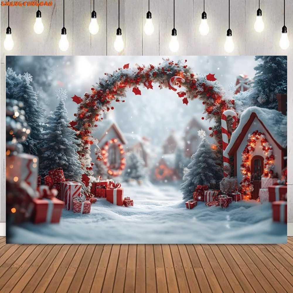 Winter Christmas Photography Backdrop Xmas Wreath Arch Christmas Tree Kids Portrait Family Party Decor Background Photo PropsM251125