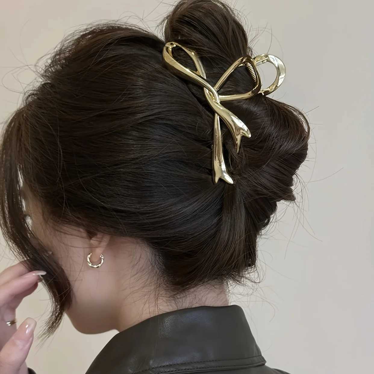 New retro ribbon bow hair clip metal hair clip crab headband hair clip shark ponytail female hair accessory bucketT250425