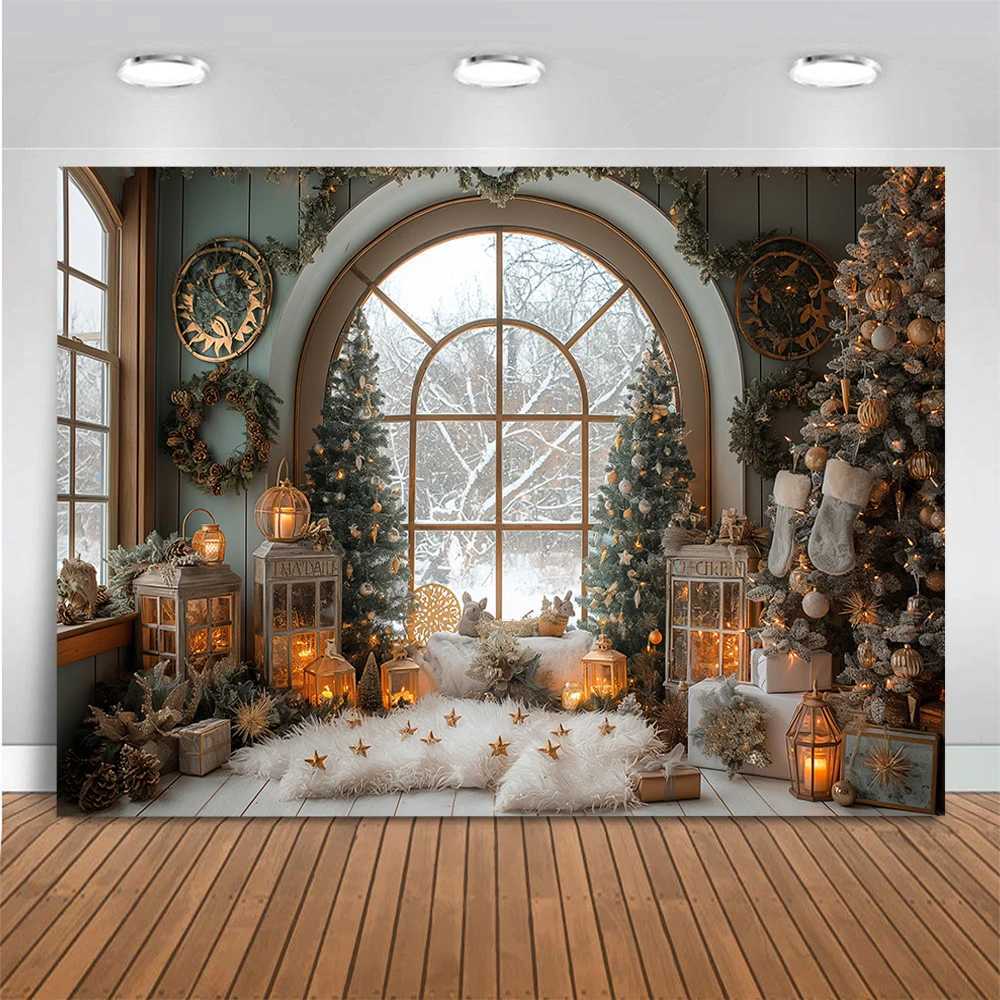 Christmas Room Photo Backdrop Winter Snow Forest Window Photography Backdrop Children Birthday Kids Portrait Photo Studio PropsM251125