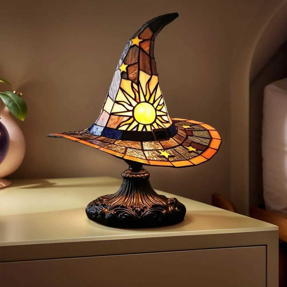Stained Glass Witch Hat Lamp LED Creative Table Lamp USB Powered Bedside Night Light for Living Room Home Bar Bedroom DecorationM251125