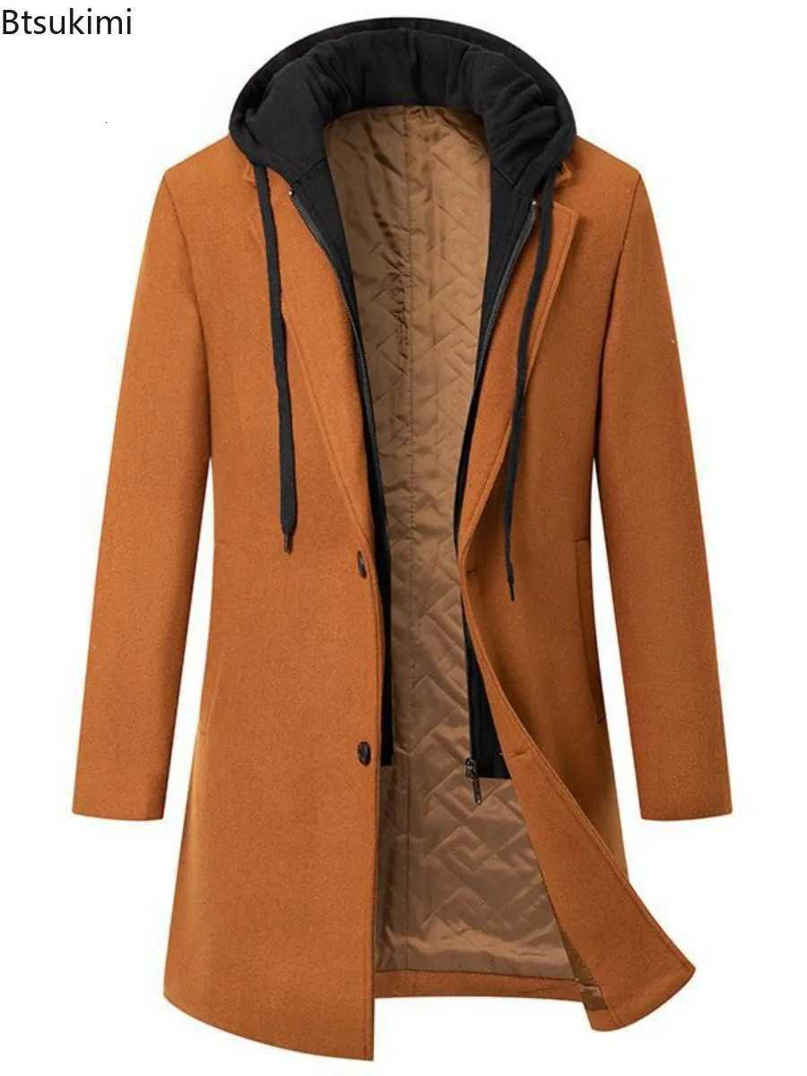 Luxury Mens Business Casual Wool Trench Coats Fashion Hooded Warm Long Woolen Coats Autumn Winter Thickened Windbreaker JacketsT251125