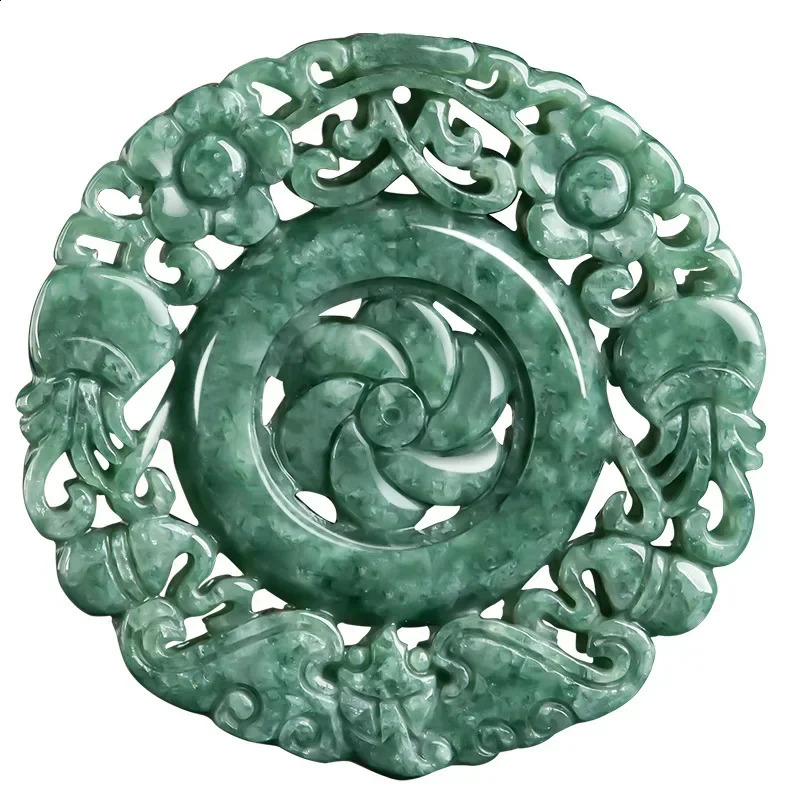 Natural A-grade Jade Flower Blossom Rich Pendant Ice Jade Pendant Sweater Chain Men Womens Necklace High grade Jewelry 250408CJ