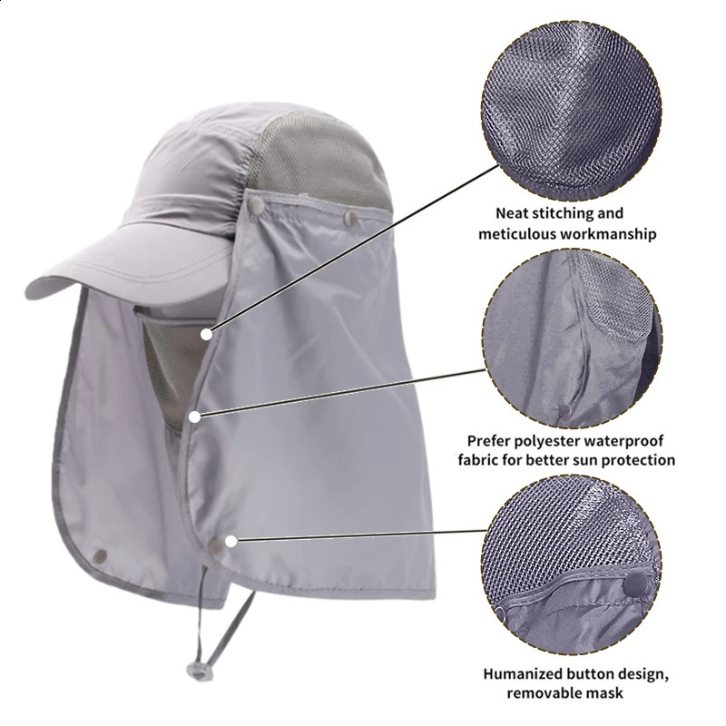 Summer Fishing Sun Protection Hat Outdoor Neck Face UV Breathable Cap with Detachable Adjustable Quick Drying Fisherman Hat 250424