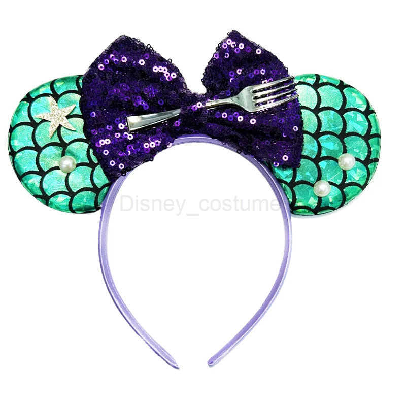 Disney Mickey Mouse Little Mermaid Hair Girl Floor Hair Accessories Ariel Headband Children Sebastian Pearl Shell Earrings X250425