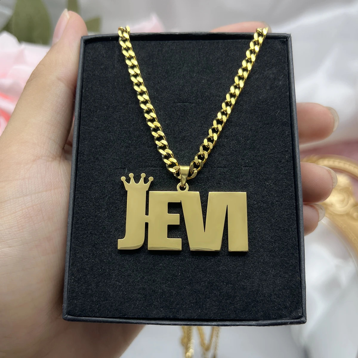 Custom Movable Big Name Pendant Necklace Stainless Steel Cuban Chain Nameplate Personalized Necklace For Women Fashion Jewelry 250425
