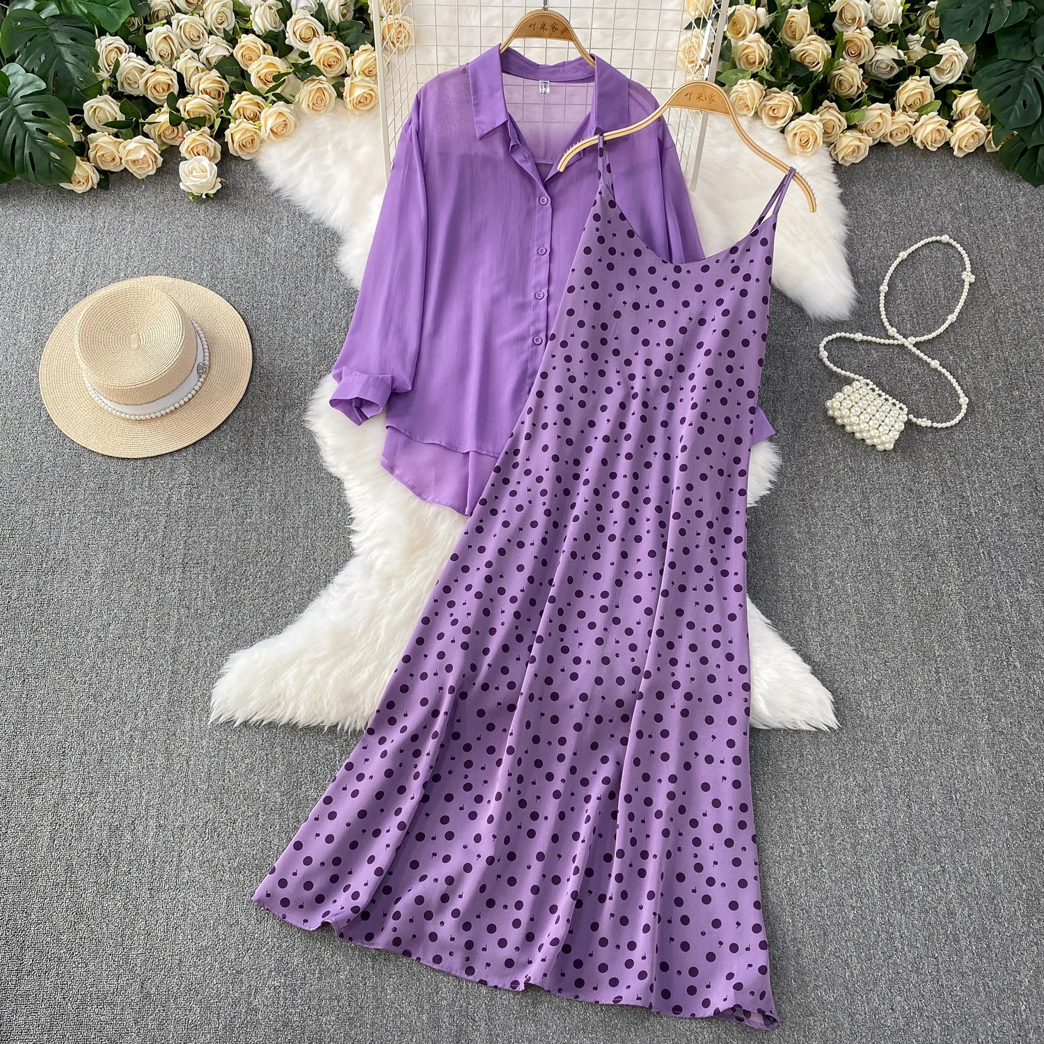 Elegant and sexy loose print dress summer beach Vestodos ultra-thin womens evening party club two-piece set 250422