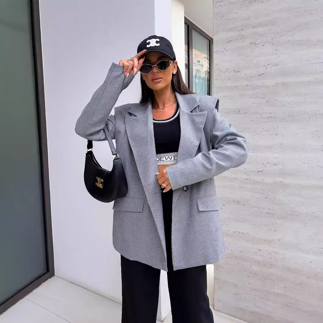 2024 autumn and winter solid color fashionable versatile casual design sense small suit jacket for women
