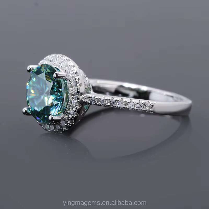 Fine Engagement Wedding Colored Diamond Jewelry Silver 925 Green Moissanite Ring for Women