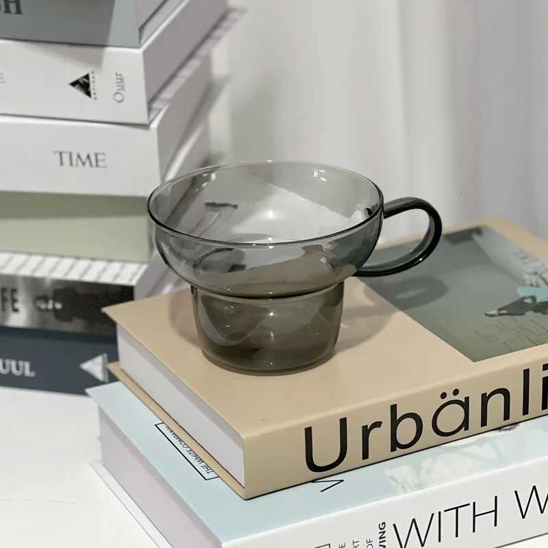 1 Piece 400ml Transparent Teal Grey Colored Heat-resistant Glass Mug Cup Wide-mouth Mug Milk Coffee Tea Cup With Handle Y251125