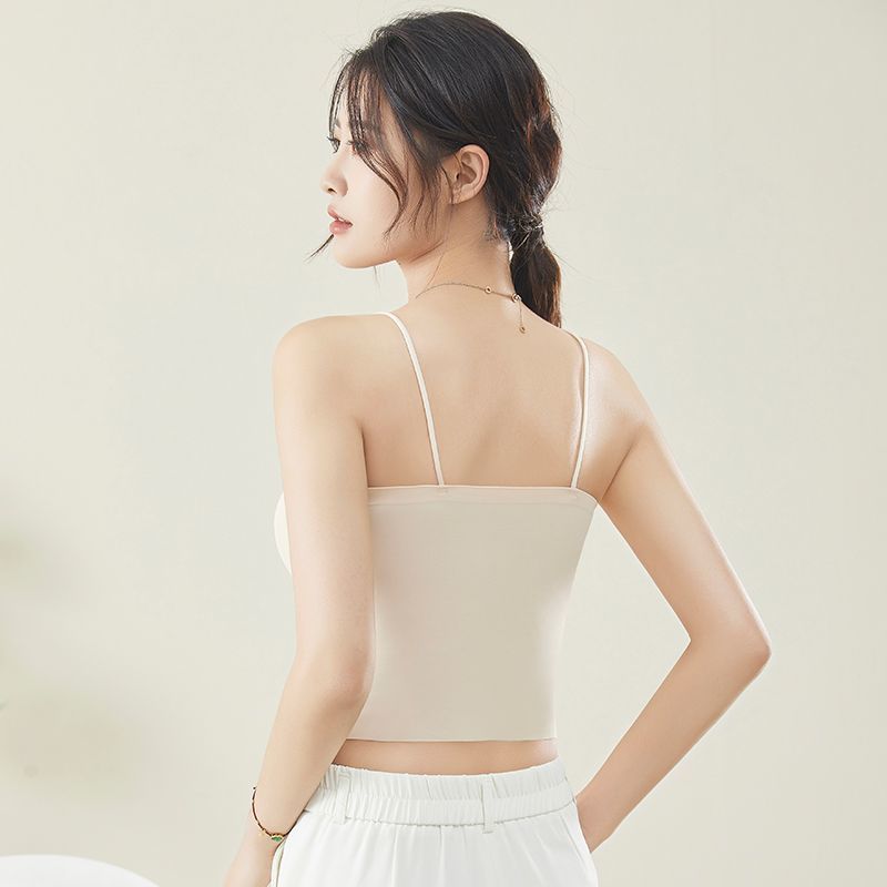 Womens Ice Silk Seamless Sling Vest with Integrated Chest Pad - Thin Tube Top Underwear