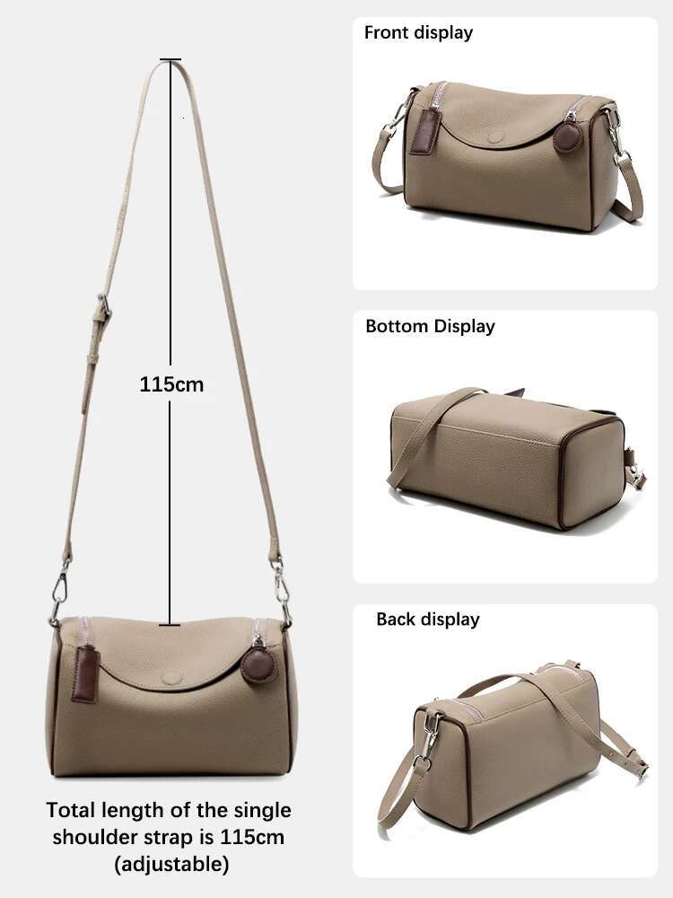Zency Leather Boston Crossbody Bags For Women Khaki Black Large Capacity Designer Handbag Zipper Closure Shoulder For Commute