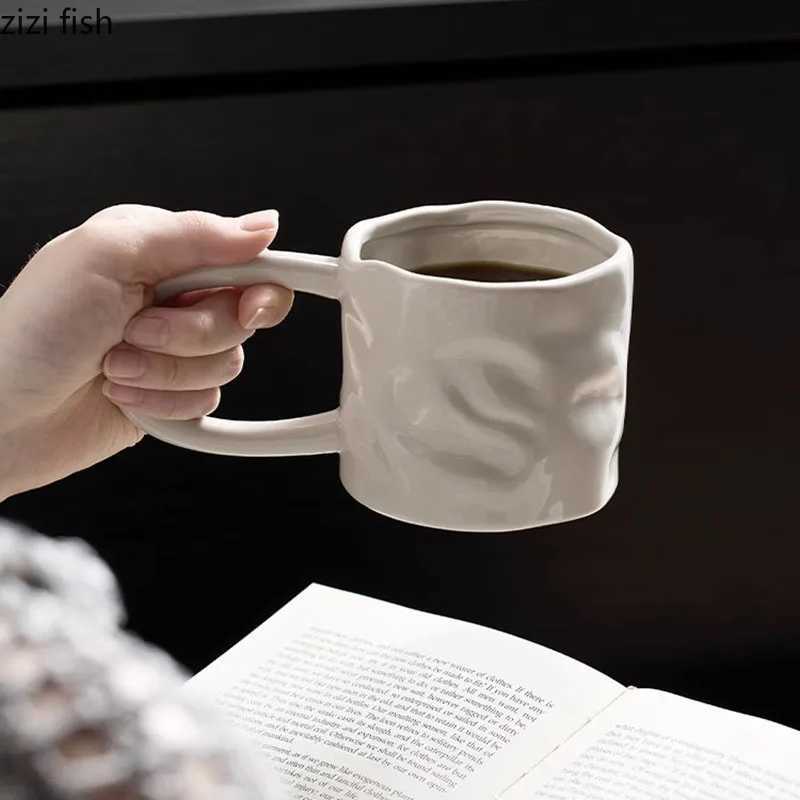 Creative Irregular Ceramic Mug Office Large Handle Coffee Mug Milk Cup Breakfast Cup Household Couple Water Cups Milk Tea Cup Y251125