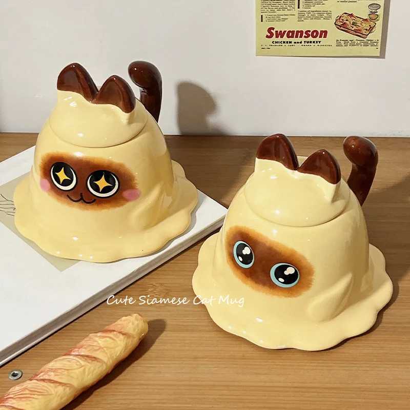 Cup Cartoon Cute Spoon With Lid Creative Large Capacity Water Cup WomenS Cup Funny Couple Coffee Cup Ceramic Cup Mug Y251125