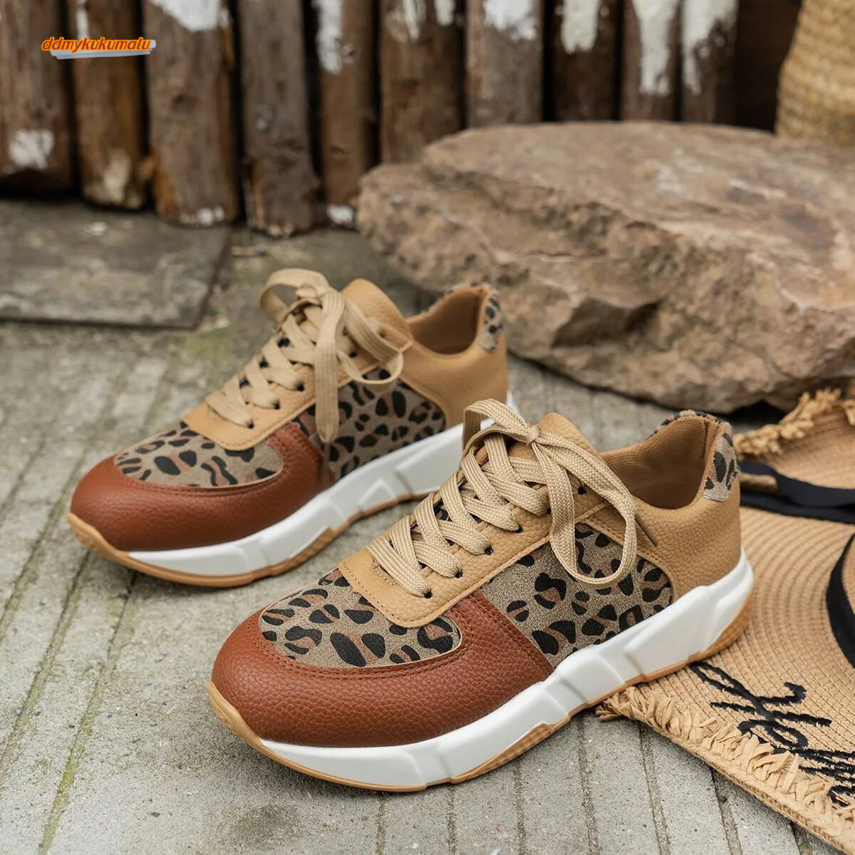 Platform Sneakers Women 2024 Round Toe Low-top Leopard Wedge Women's Lace Up Socofy Casual Sports Shoes Size 36-43 ddmykukumalu