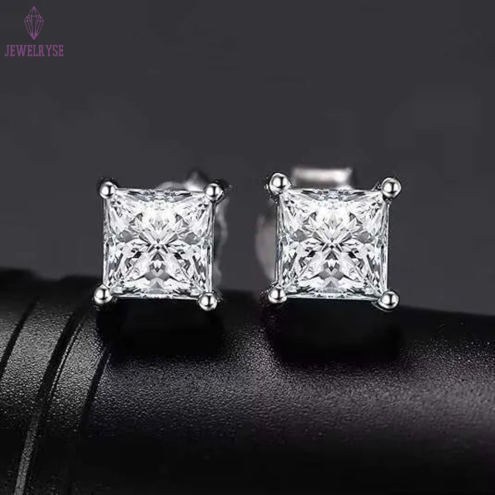 Princess Square Cut Stud D Color VVS Moissanite Dia Sterg Sier Earrings for Women Men