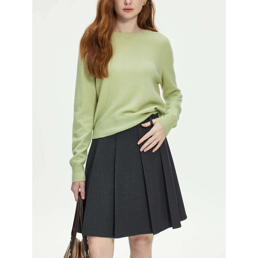FSLE 100% Seamless One-Piece Knit Shirt For Women 2024 Winter New Design Wool Crew Neck Versatile Sweater 24Fs14091