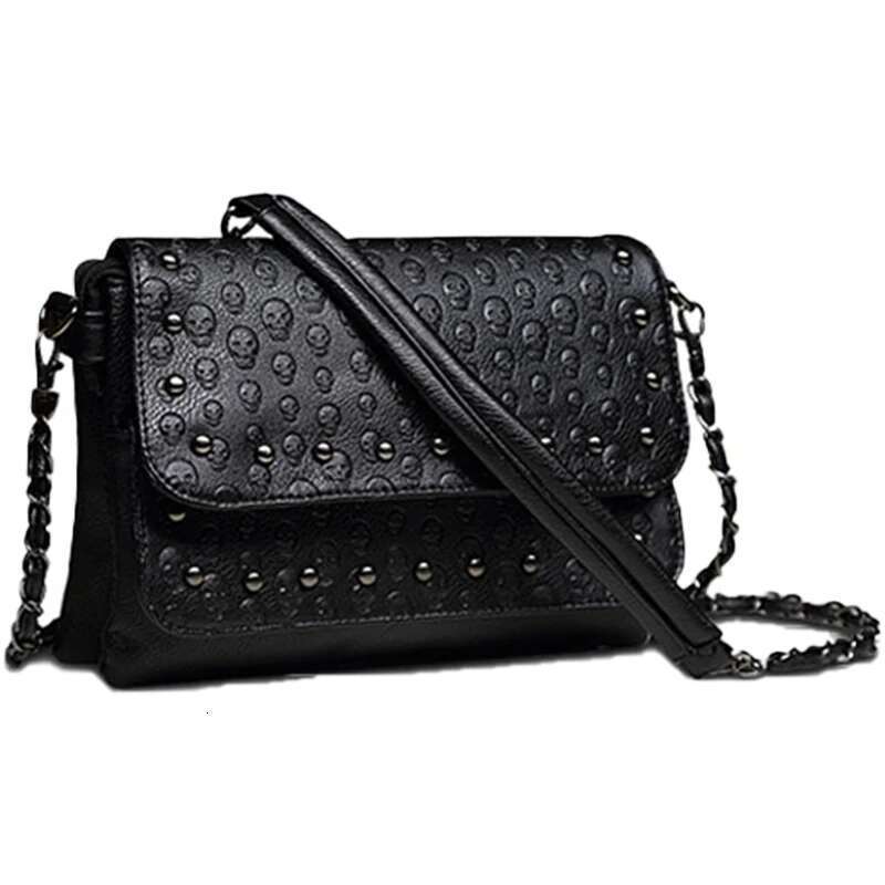 JIEROTYX England Style Crossbody Leather Small Skull Shoulder Bag Chain Clutch Women Bags Designer Drop