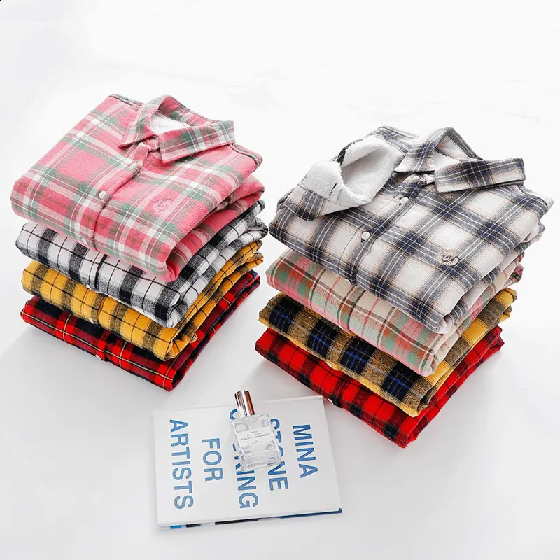 Womens long sleeved plain weave shirt velvet cotton shirt warm shirt womens thick cotton casual autumn winter 250418
