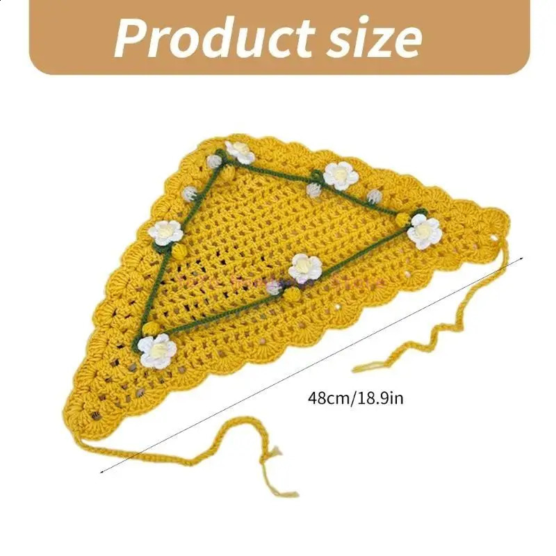 Handmade Knitted Hair Scarf Flower Pattern Headwear Outdoor Girl Kerchiefs P00E 250423