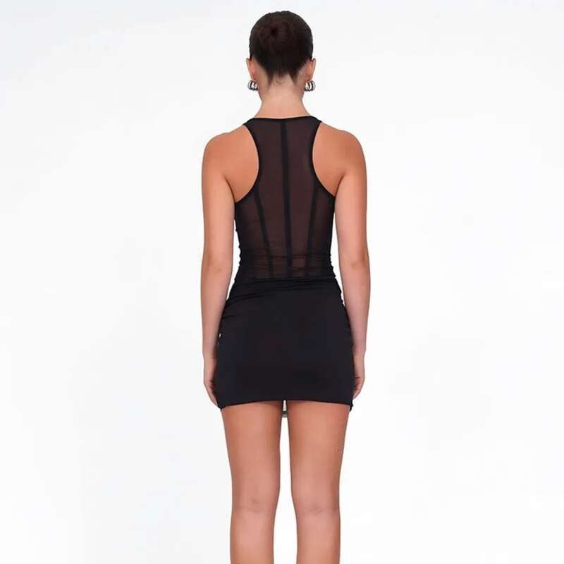 Dongdumaoyi Townlike Slim Bodycon Dress Women Spaghetti Strap Mini Spring Summer Perspective Mesh Nightclub Sexy Party Dresses