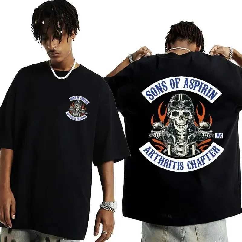 Interesting Motorcycle Rider Skull Printed T-shirt for Mens Summer 100% Cotton Fashion Gothic T-shirt Retro Cool Y2k Casual T-shirt W250425