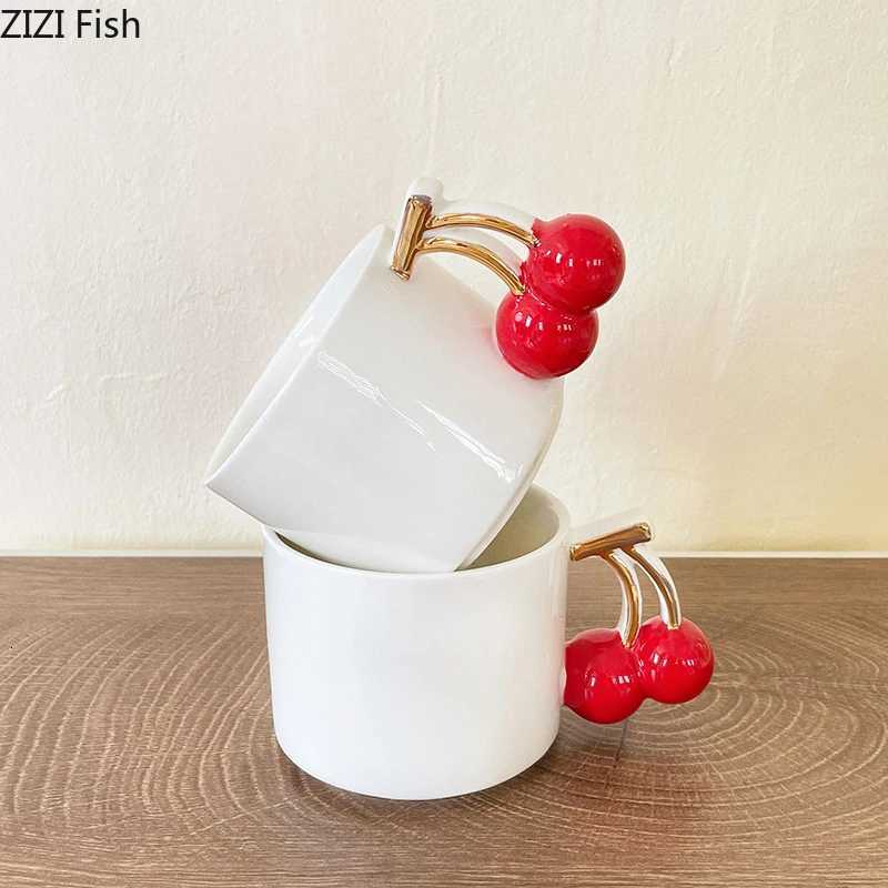 Creative Cherry Handle Mug White Ceramic Cups Dining Table Coffee Mugs Afternoon Tea Teacup Water Cup Fruits Juice Container Y251125