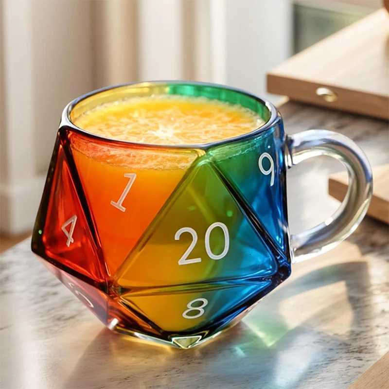 Rainbow Dungeons Dragons D20 Dice Mug With Handle Polyhedral Dice Coffee Cup Transparent Glass Game Mug Gift For Fantasy Lover Y251125