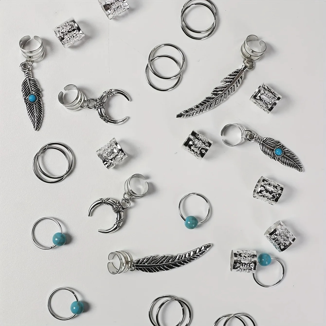31 pieces of turquoise pendant Dreadlock woven hair beads rings hippie style accessories local jewelry 250417