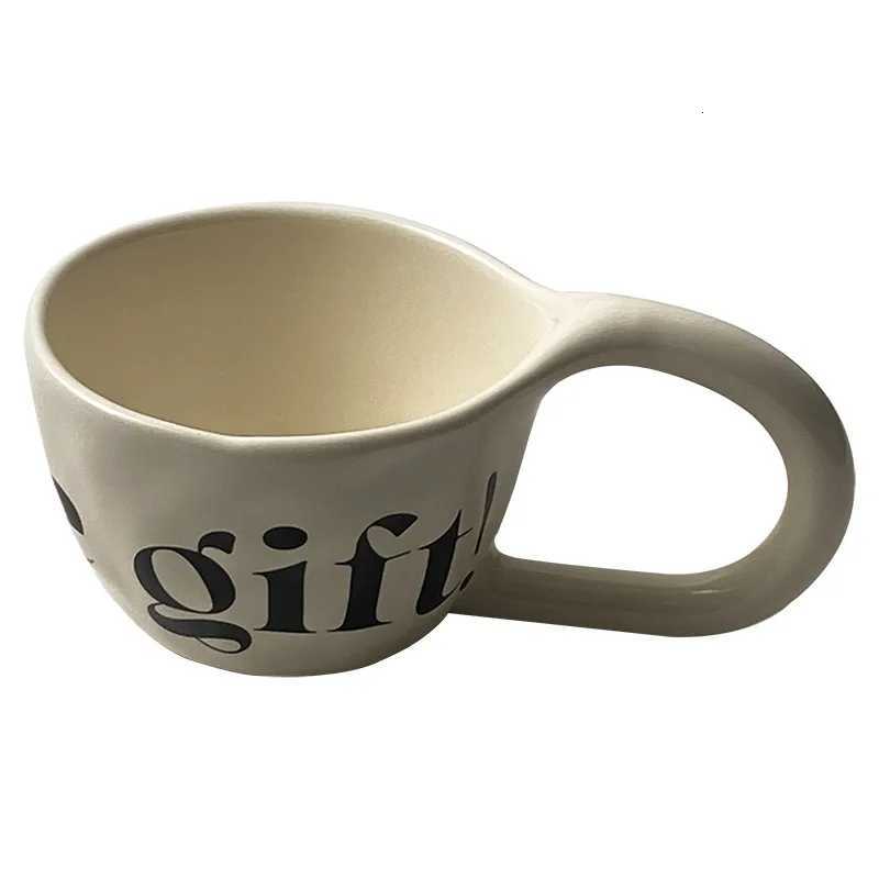 Alphabet Print Coffee Mug Premium Value Ceramic Mug with Ear Shaped Handle Breakfast Cup Y251125