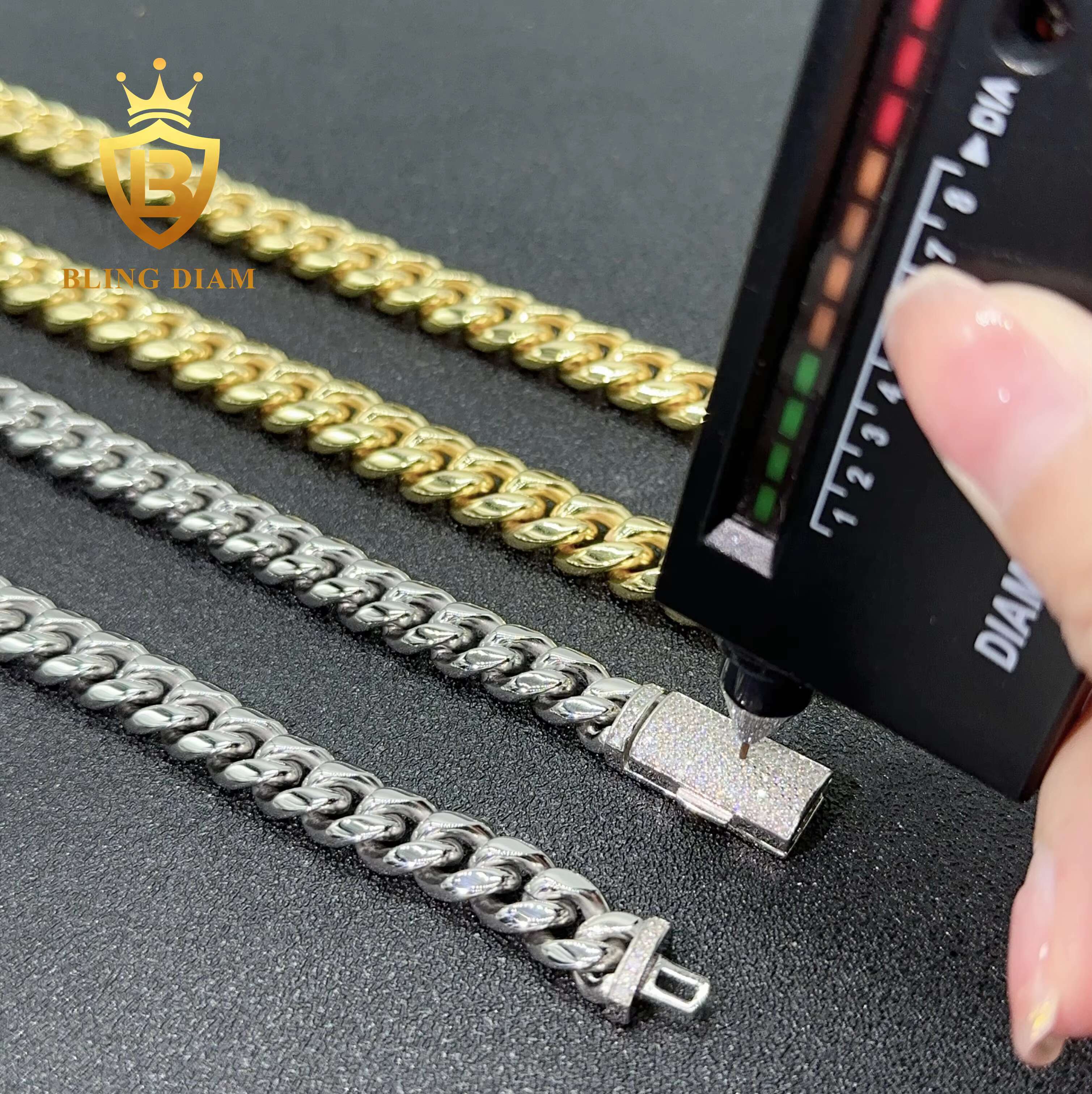Fashion Hip Hop Chain 12mm Stainless Cuban Chain With 925 Sterling Silver Moissanite Clasp Miami Chain Necklace