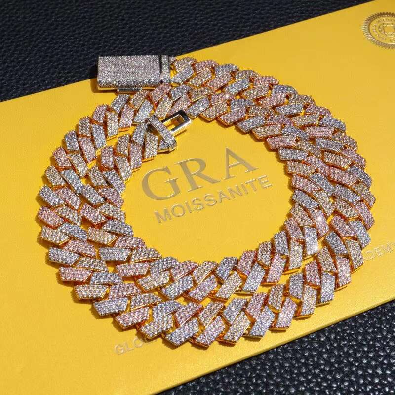 In Stock Drop Shipping Silver 925 Men Rose Gold Solid Heavy Thick 13MM Iced Out Diamond VVS D Color Moissanite Cuban Chain