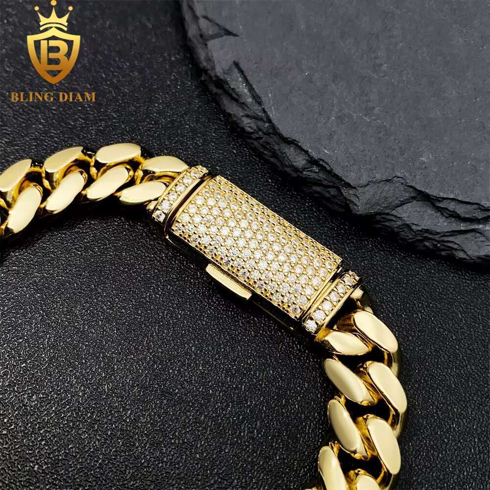 10mm 12mm Hip Hop Jewelry Cuban Link Chains 925 Sterling Silver VVS Moissanite Iced Out Diamond Stainless Steel Gold