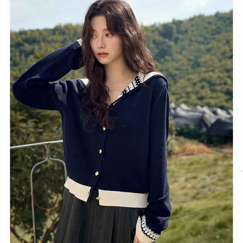 Autumn Women Long Sleeve Sailor Collar Elegant Knitted Cardigan Sweater 2025 Fashion Winter Casual Korean Style KnitwearT251125