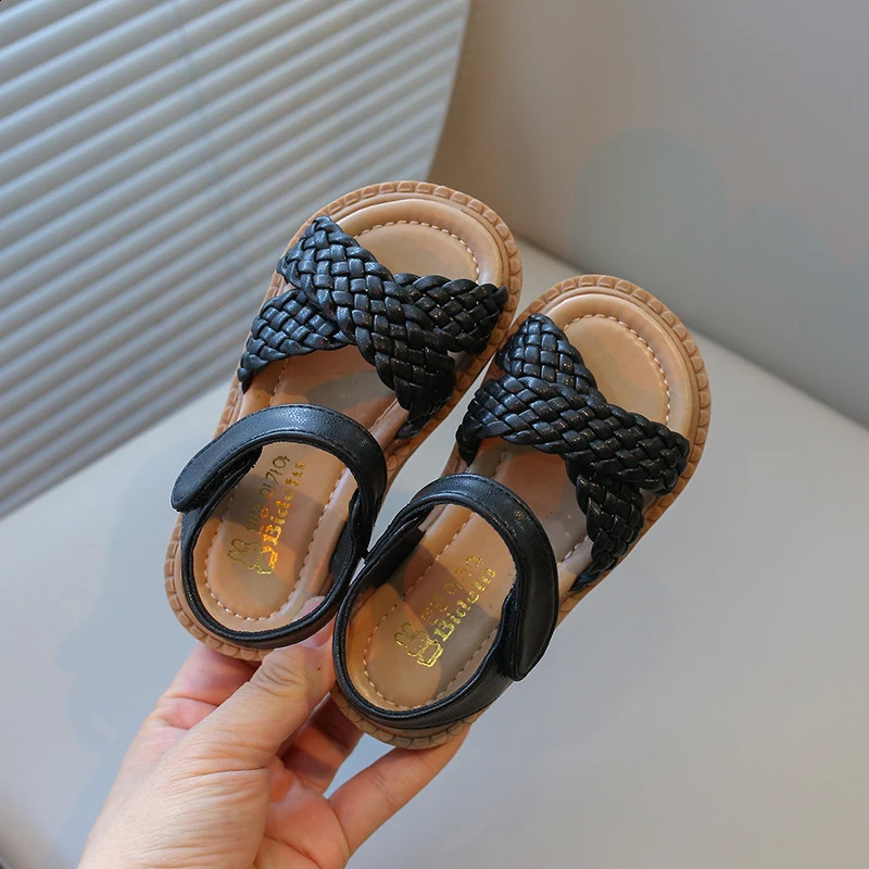 Preschool girls sandals rens princess beach shoes cross woven fashionable rens summer sandals soft and cute 250424
