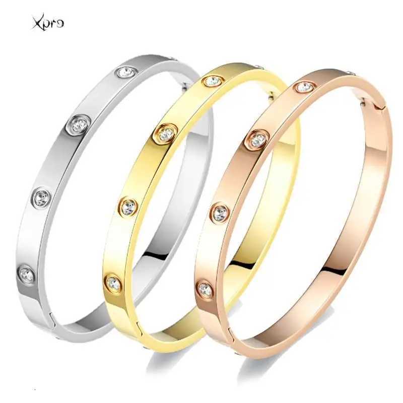 Xpro StainlESS Steel Bracelets Woman Bangle Bangles for Woman Golden Crystal Wedding Feminina Luxury Gifts K251125