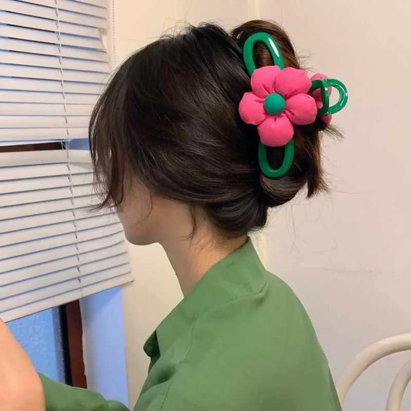 1 high-end contrast flower clip summer large hair clip backboard hair clip cute shark clipT250425