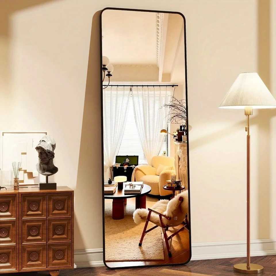 59x162 Full Length Mirror Standing Full Body Mirror with Rounded Corners Black G251125