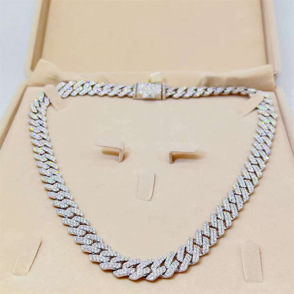 2022 Best Selling 12mm 2 Row Iced Out Flawless Moissanite Diamond Miami Cuban Link Chain