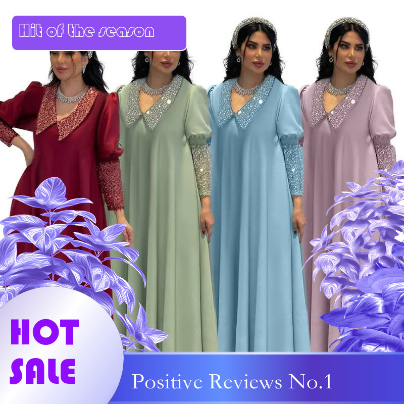 Dongdumaoyi Dubai Muslim Women S Wear Robe Fashionable Sequins Inserted Beads Stitching Middle East Maxi Dress W