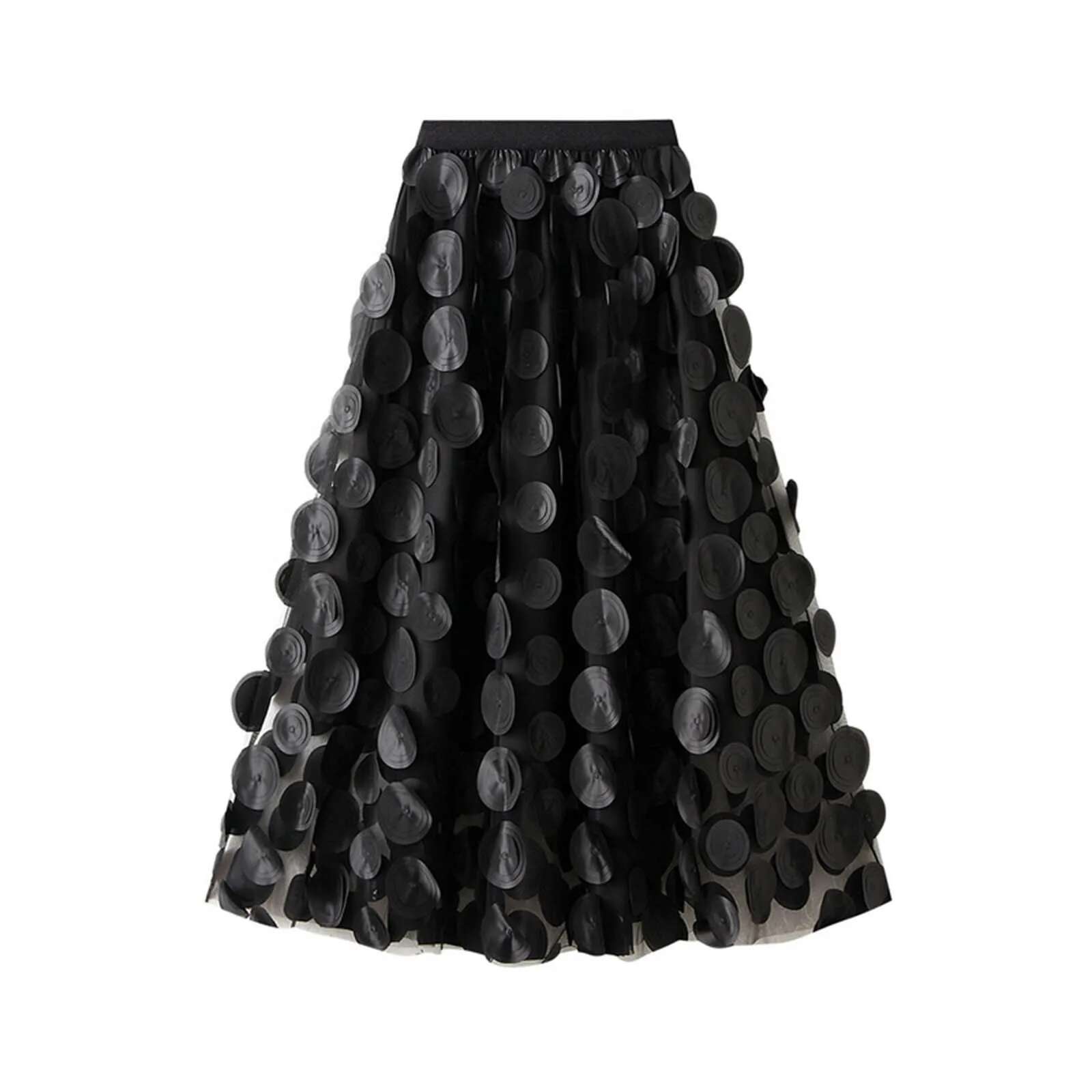 Dongdumaoyi Tulle Skirt For Women D Polka Dot Elastic Waist Mesh Flowy A Line Midi Skirts Wedding Halloween Party Outfit Streetwear