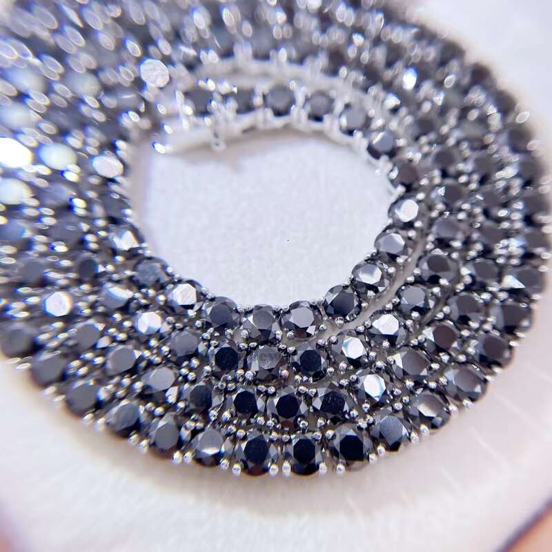 Sterling Silver White Gold Plating GRA 3mm 4mm VVS Black Moissanite Jewelry