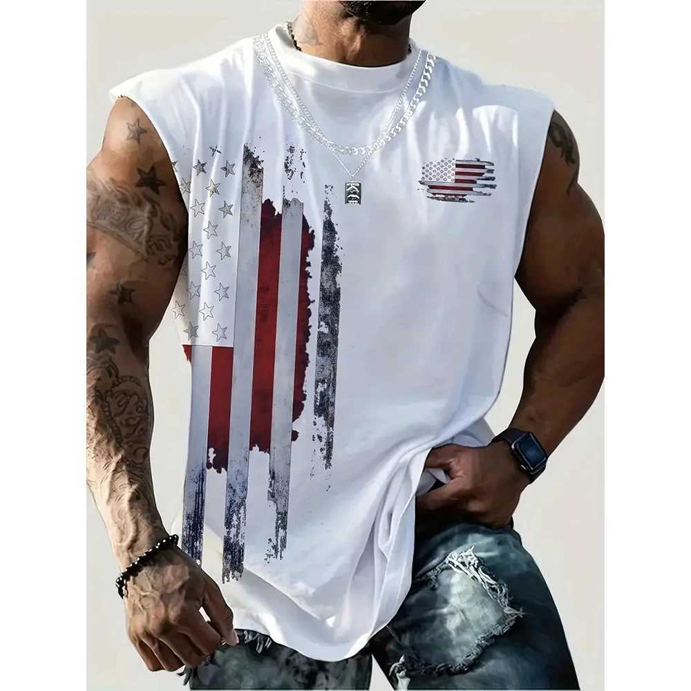 2024 Mens Summer Tank Top New Sleep Personality Exquisite American Printed Casual Quick Drying T-shirt Breathable Retro Tank Top W250425